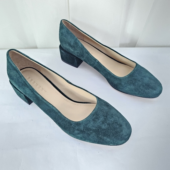 Trenery Green Suede Leather Low Block Heel Size 38 - Picture 8 of 11